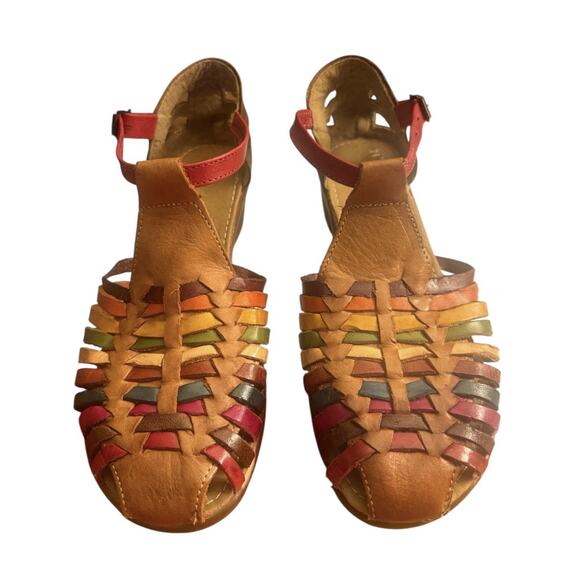 Huaraches Sandals Womens 7 M Colorful Leather Made In Mexico Wedge Ankle Strap - Picture 2 of 10